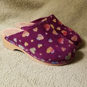 Purple Suede mule clogs w/ glitter hearts